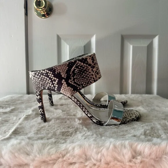 Stuart Weitzman Snakeskin & Silver Chic Strappy Heels | Size 9.5 - Picture 4 of 6